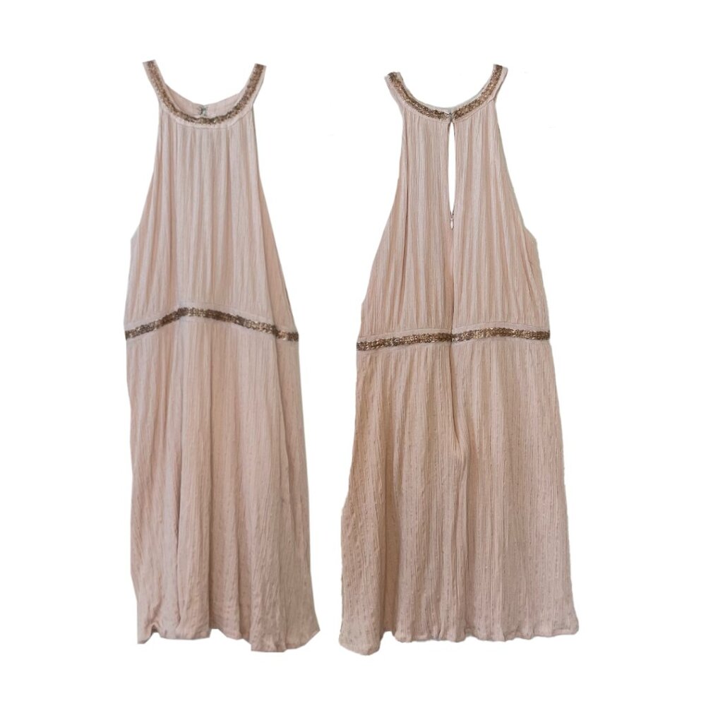 Pink & Gold Beaded Halter Mini Dress